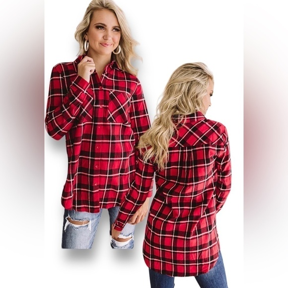 VINE & LOVE Cold Weather Shirt Size  Large Tartan Plaid Rounded Hem NWT - Picture 2 of 10